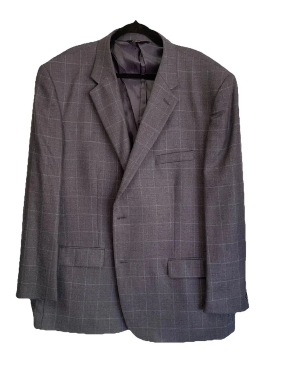 Joseph & Feiss 100% Wool Gray Windowpane Plaid Sport Coat‎ Blazer Jacket SZ 52R